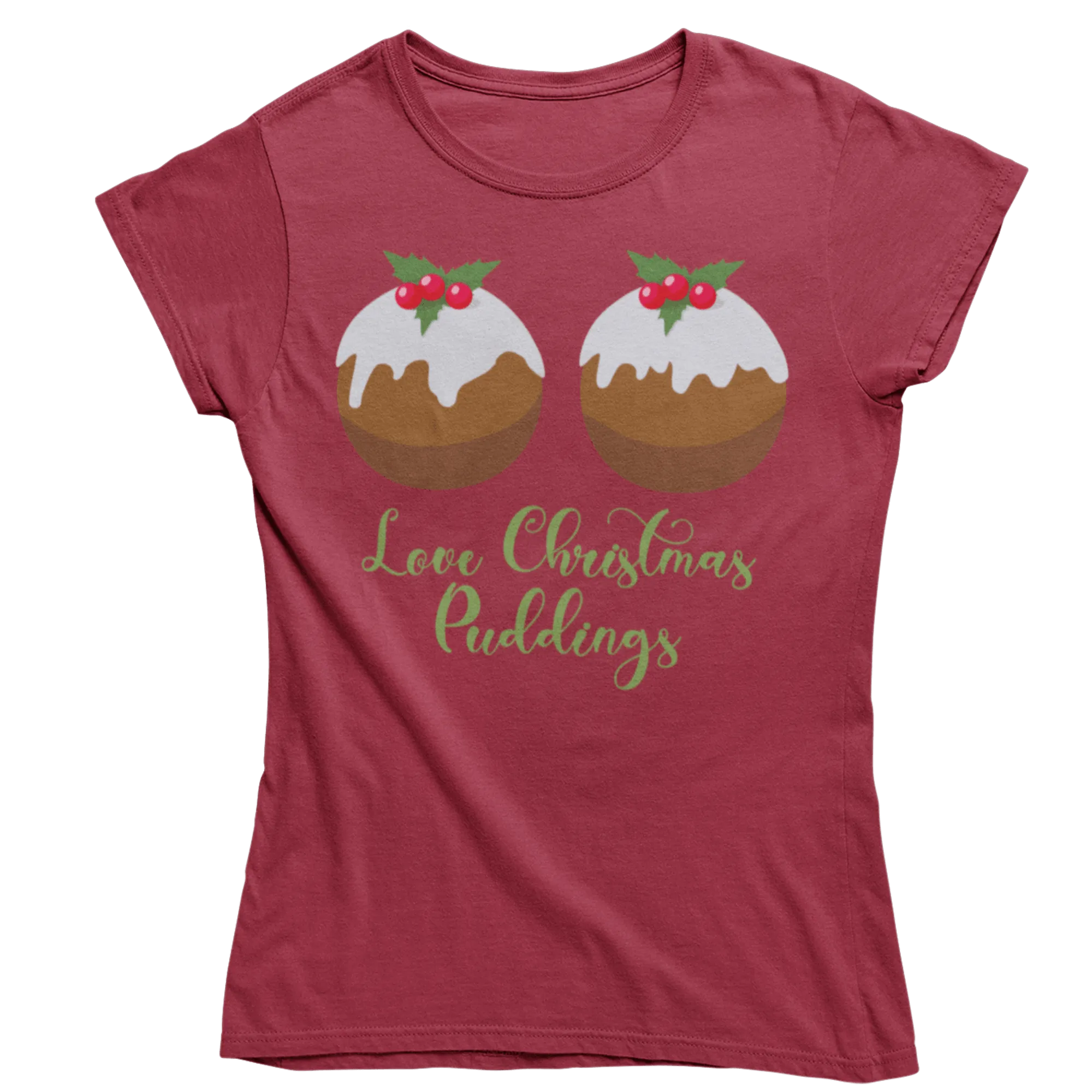 Love Christmas Puddings Fitted Womens T-Shirt