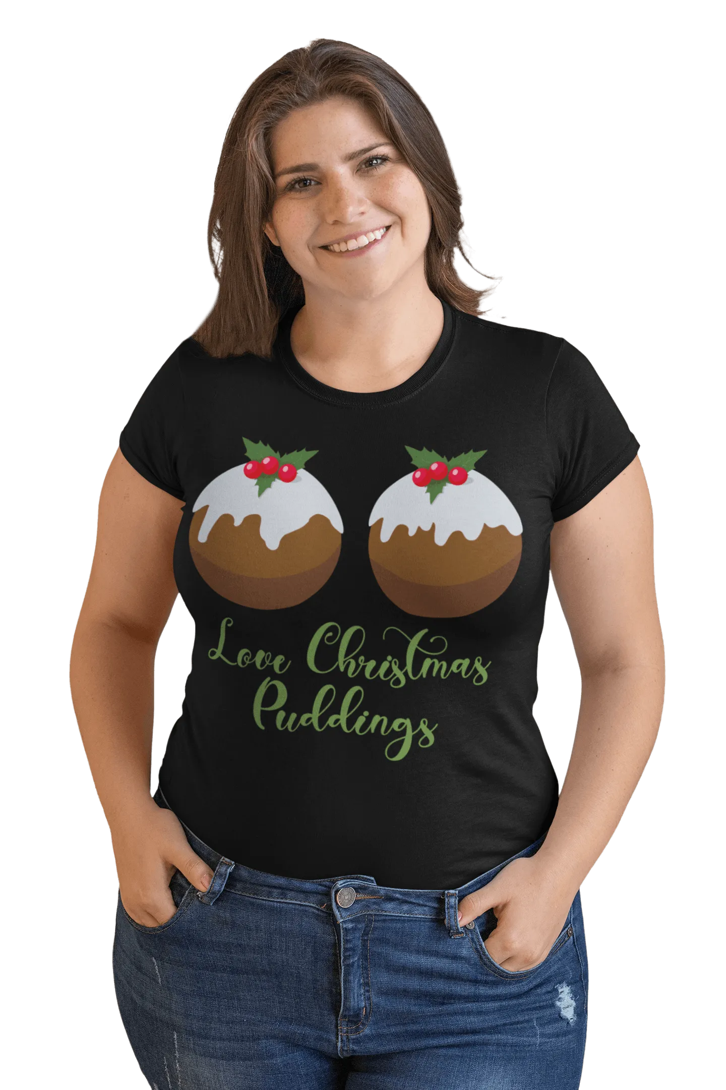Love Christmas Puddings Fitted Womens T-Shirt