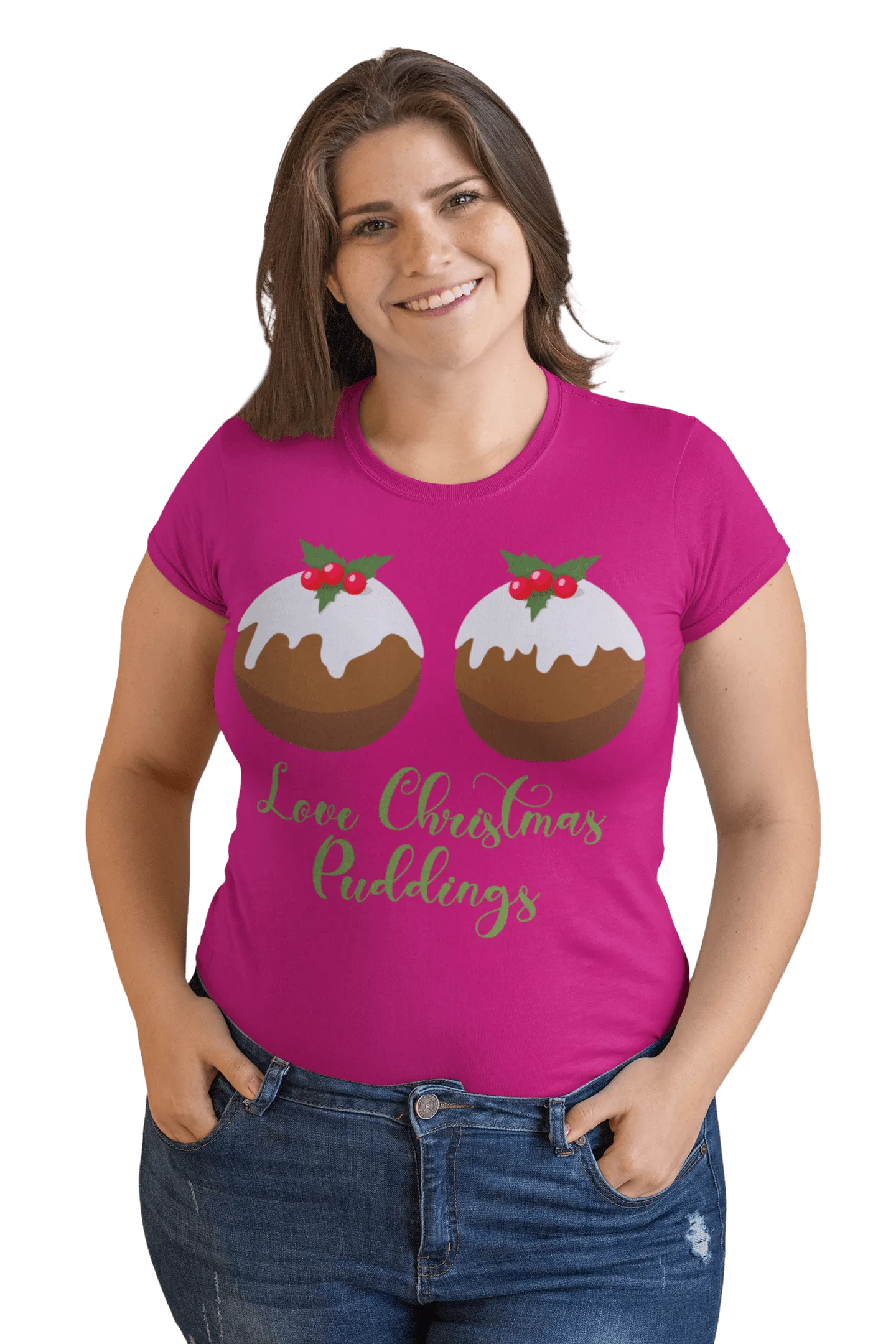 Love Christmas Puddings Fitted Womens T-Shirt