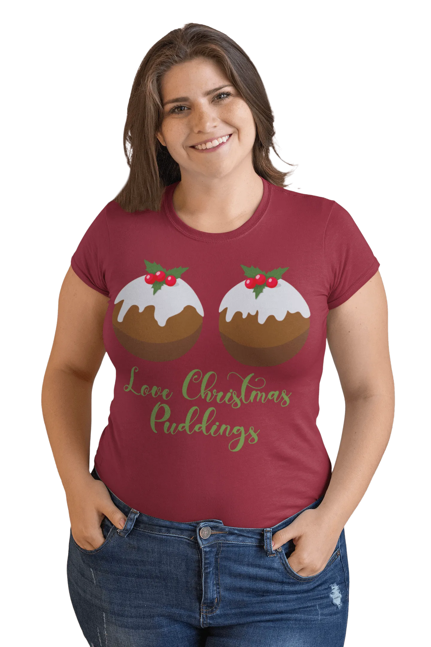 Love Christmas Puddings Fitted Womens T-Shirt