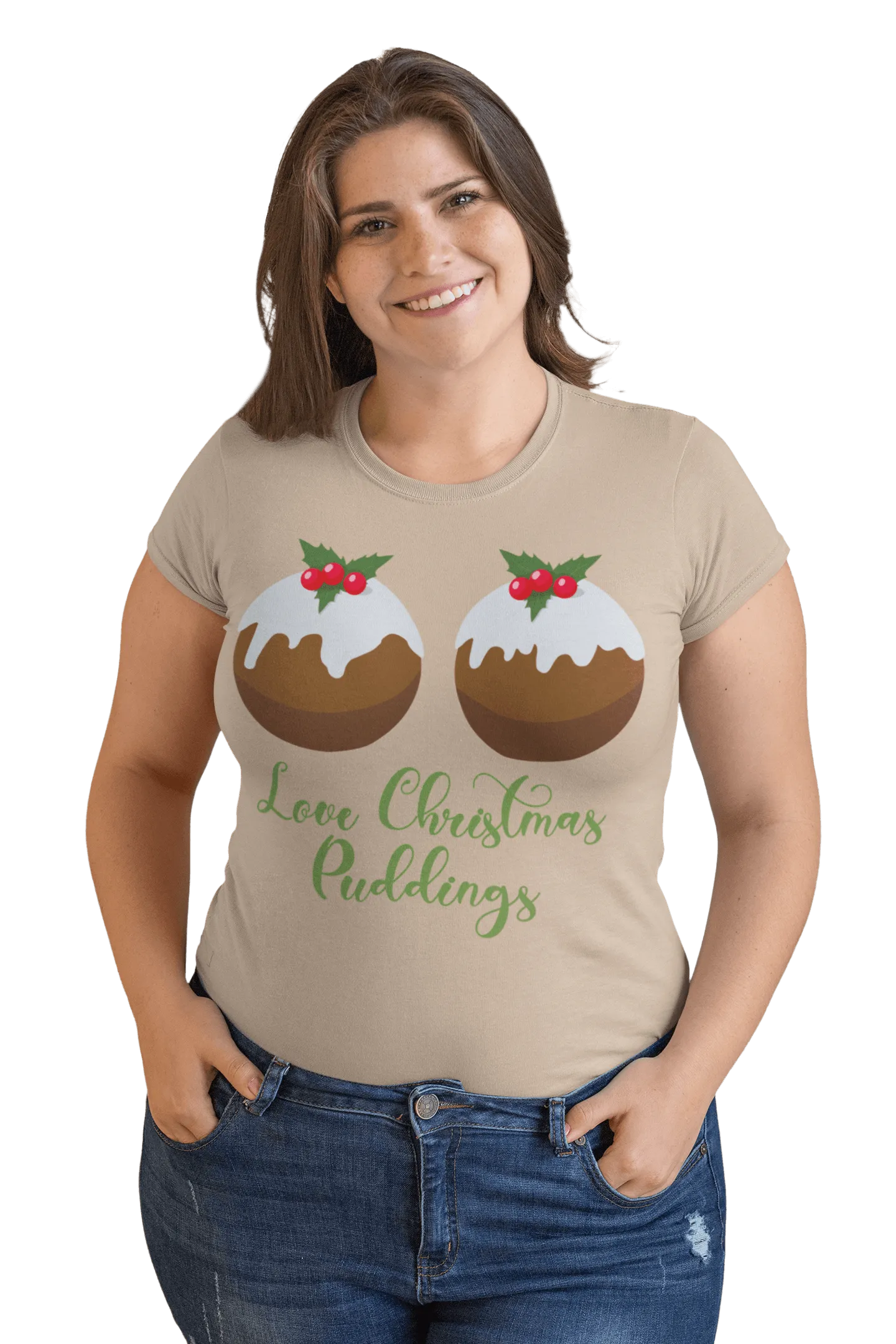 Love Christmas Puddings Fitted Womens T-Shirt