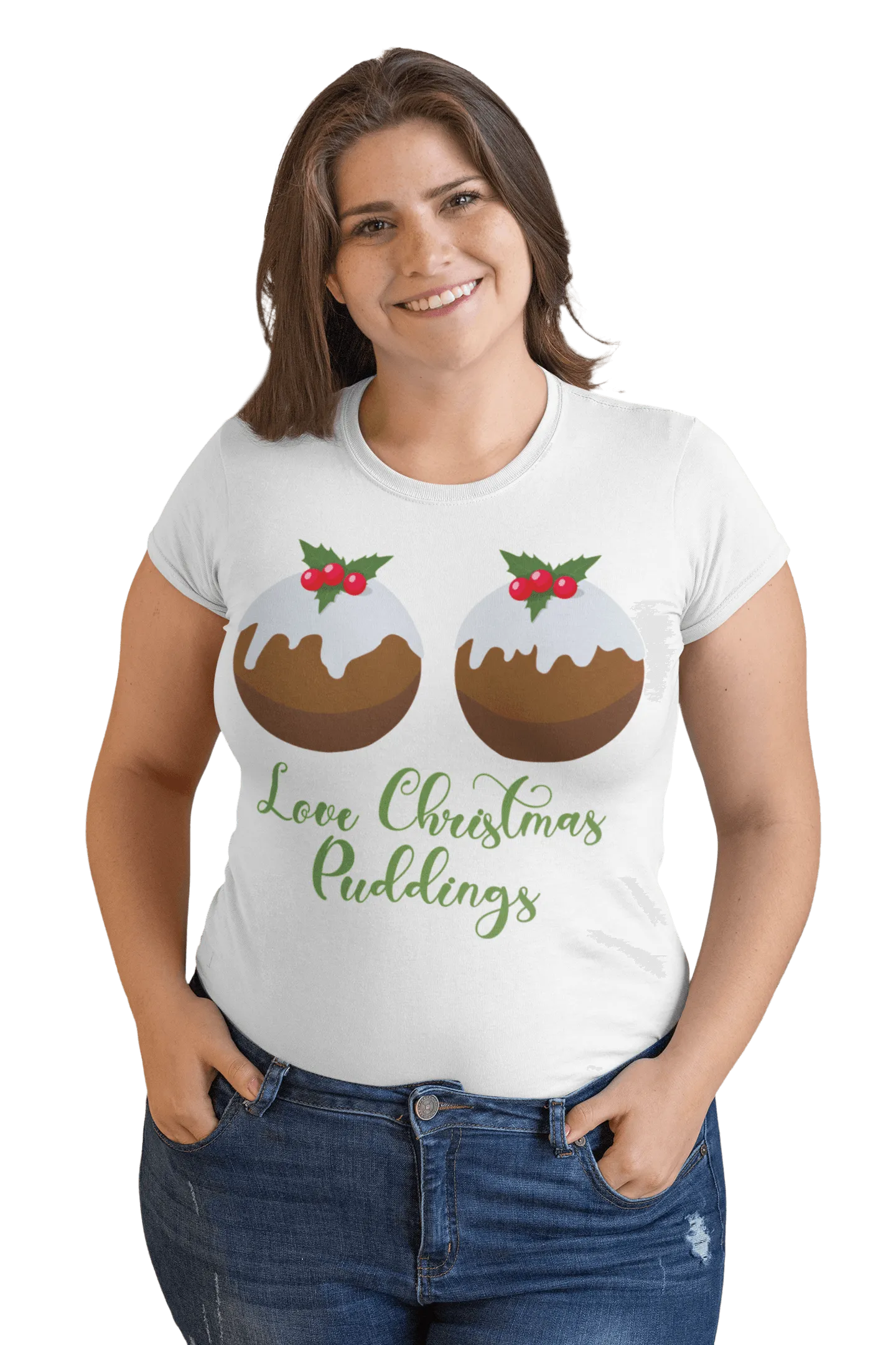 Love Christmas Puddings Fitted Womens T-Shirt