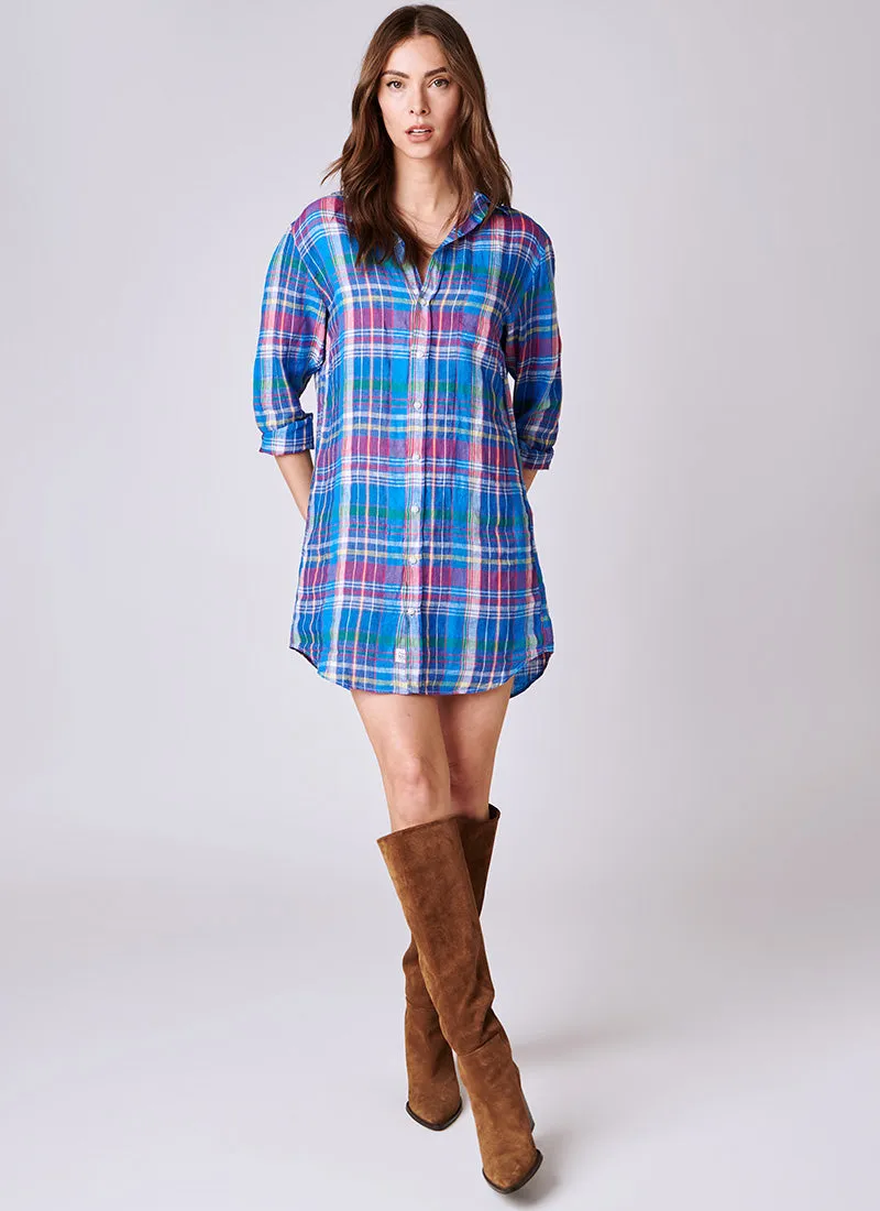 Mary Blue and Pink Plaid Shirt Dress