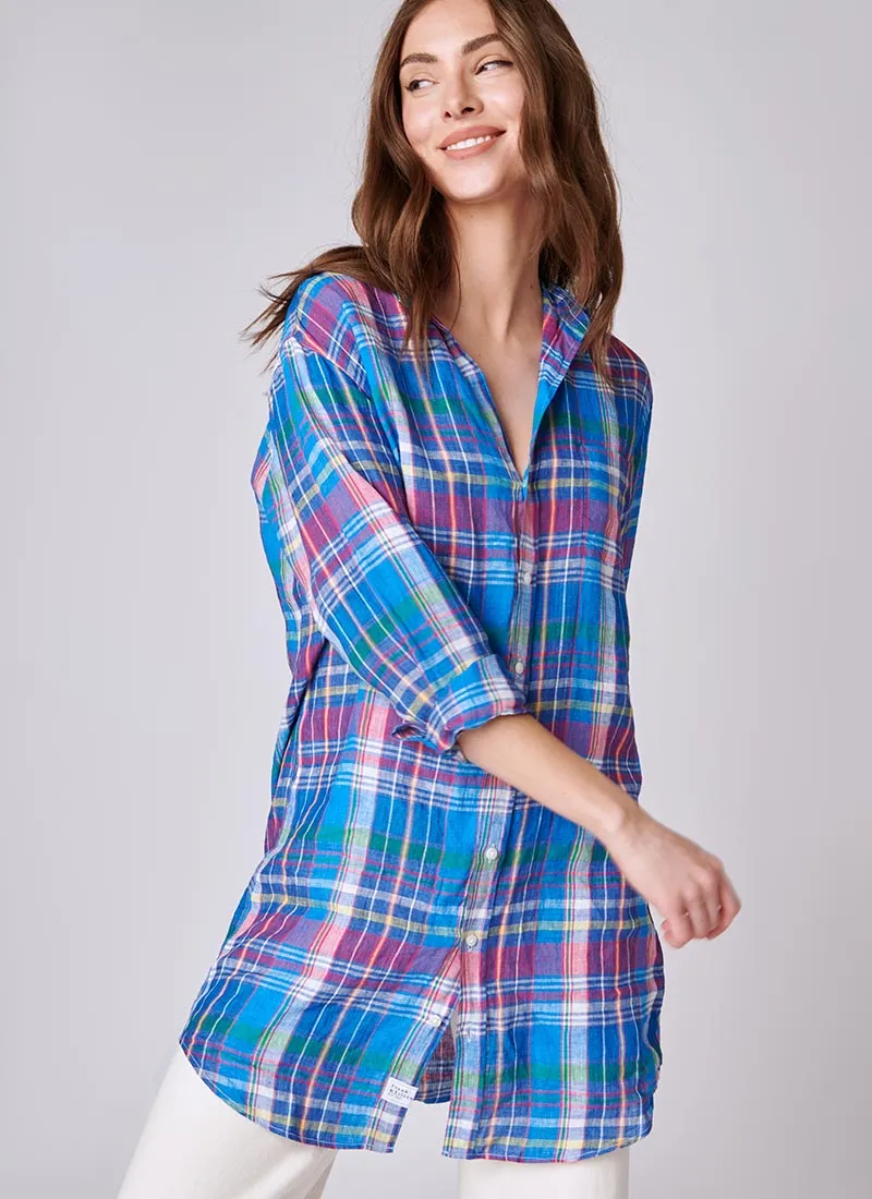 Mary Blue and Pink Plaid Shirt Dress