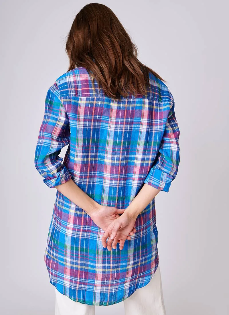 Mary Blue and Pink Plaid Shirt Dress