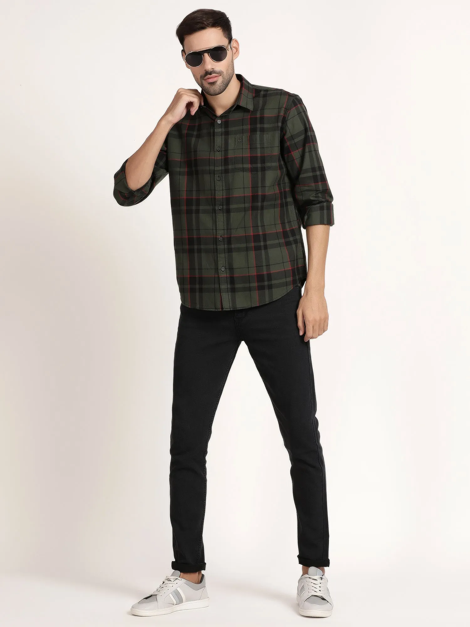 Men Green Checked Casual Shirt (GBHM5026)