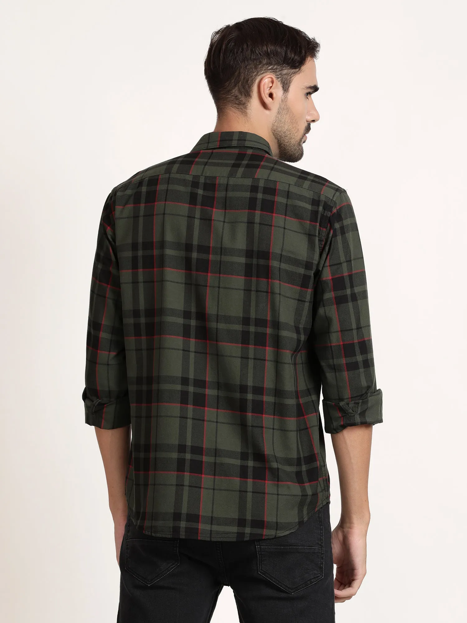 Men Green Checked Casual Shirt (GBHM5026)