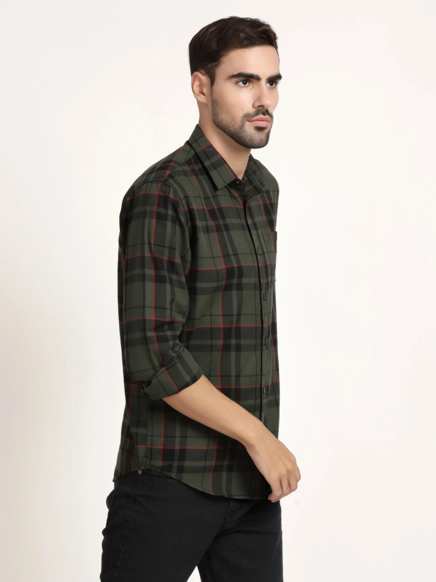 Men Green Checked Casual Shirt (GBHM5026)