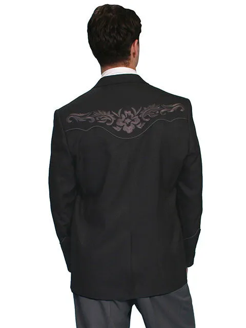 Men's Fabric Jacket Collection: Scully Western Blazer Charcoal Floral Embroidery