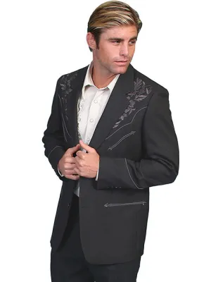 Men's Fabric Jacket Collection: Scully Western Blazer Charcoal Floral Embroidery