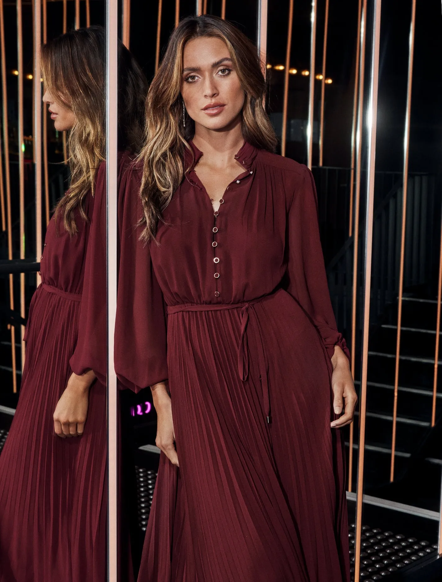 Nina Pleated Button Up Midi Dress