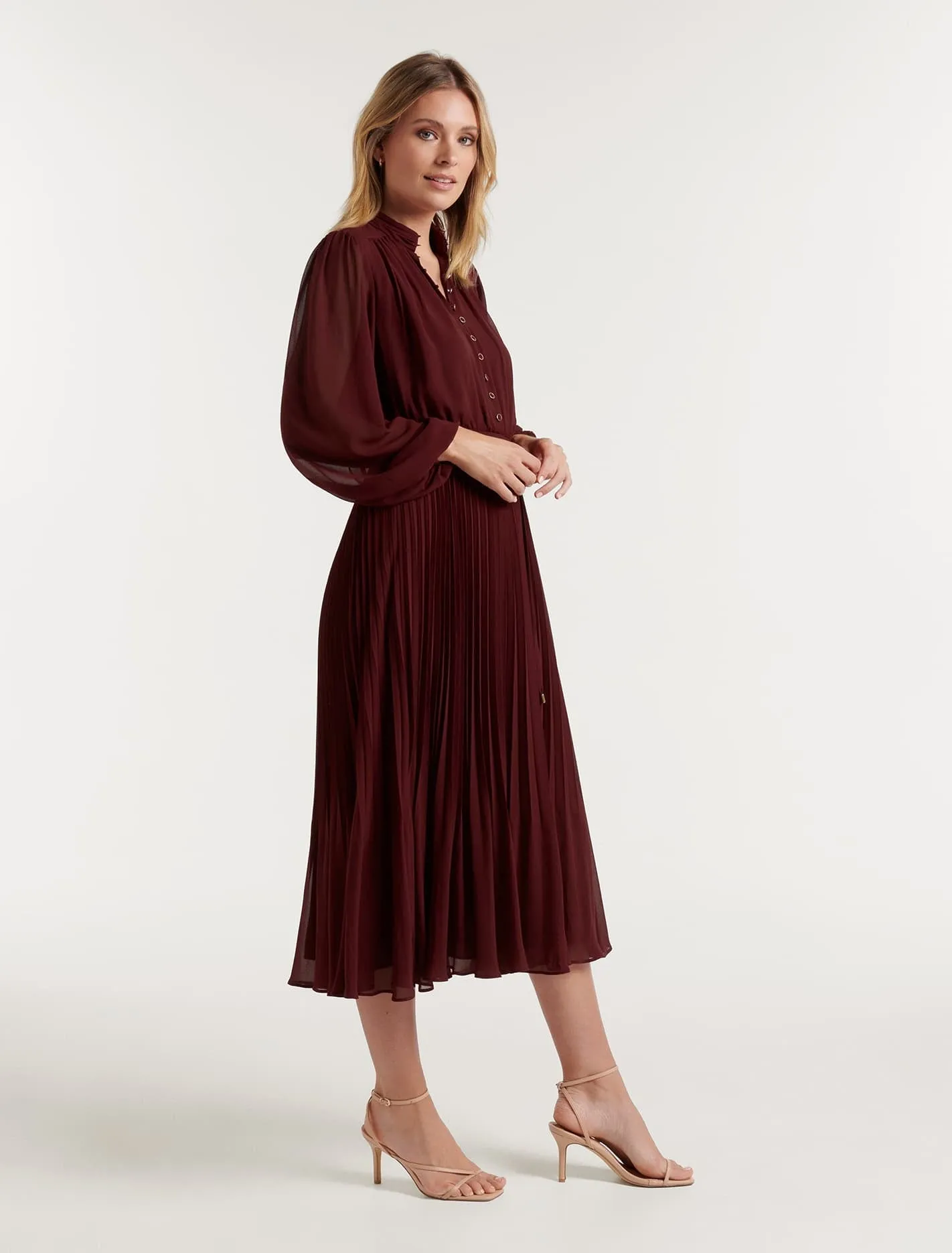 Nina Pleated Button Up Midi Dress