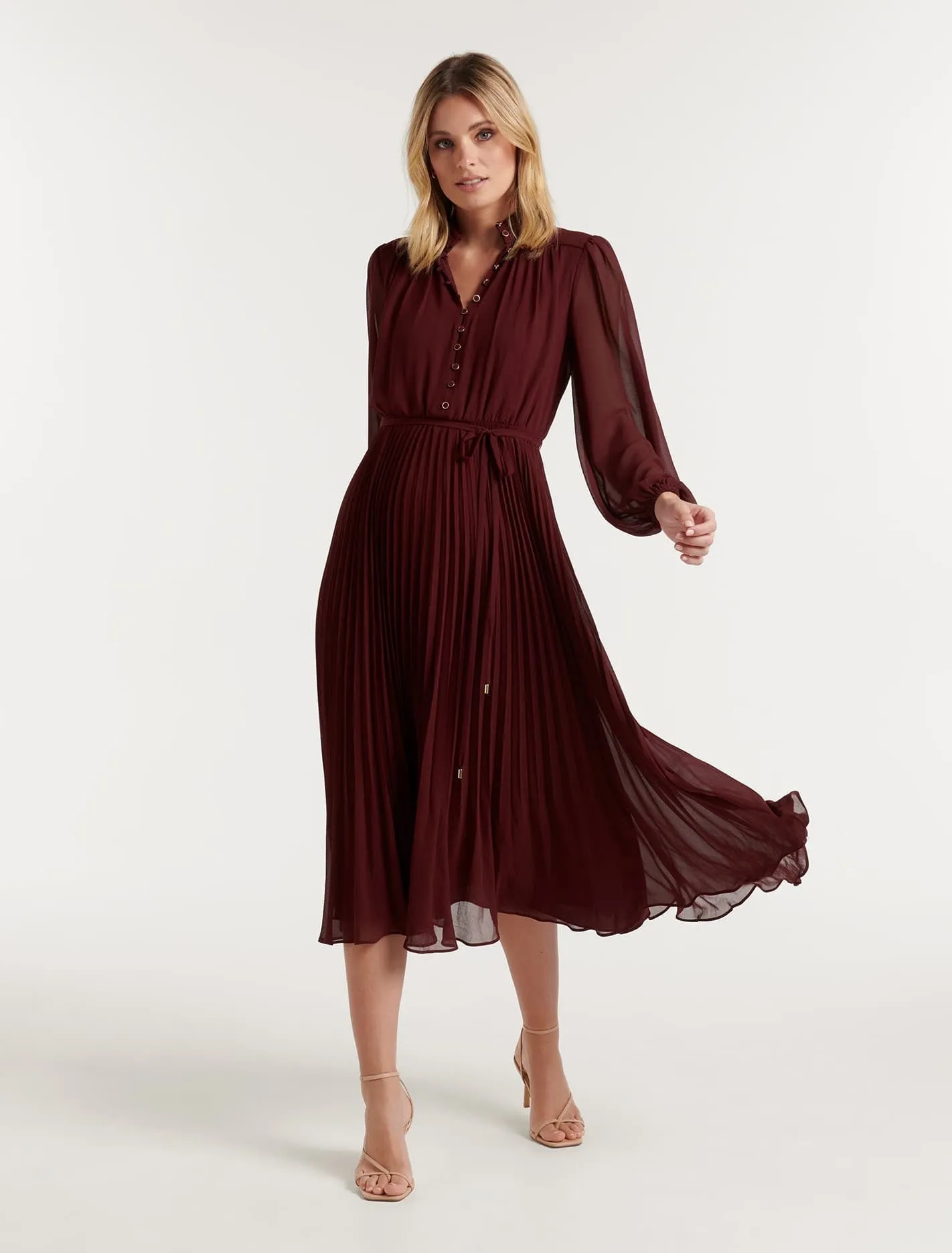 Nina Pleated Button Up Midi Dress