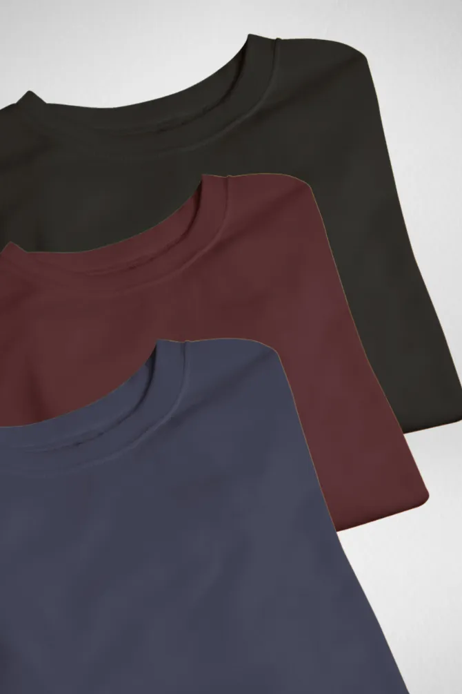 Pack Of 3 Oversized T-Shirts Black Maroon and Navy Blue for Women