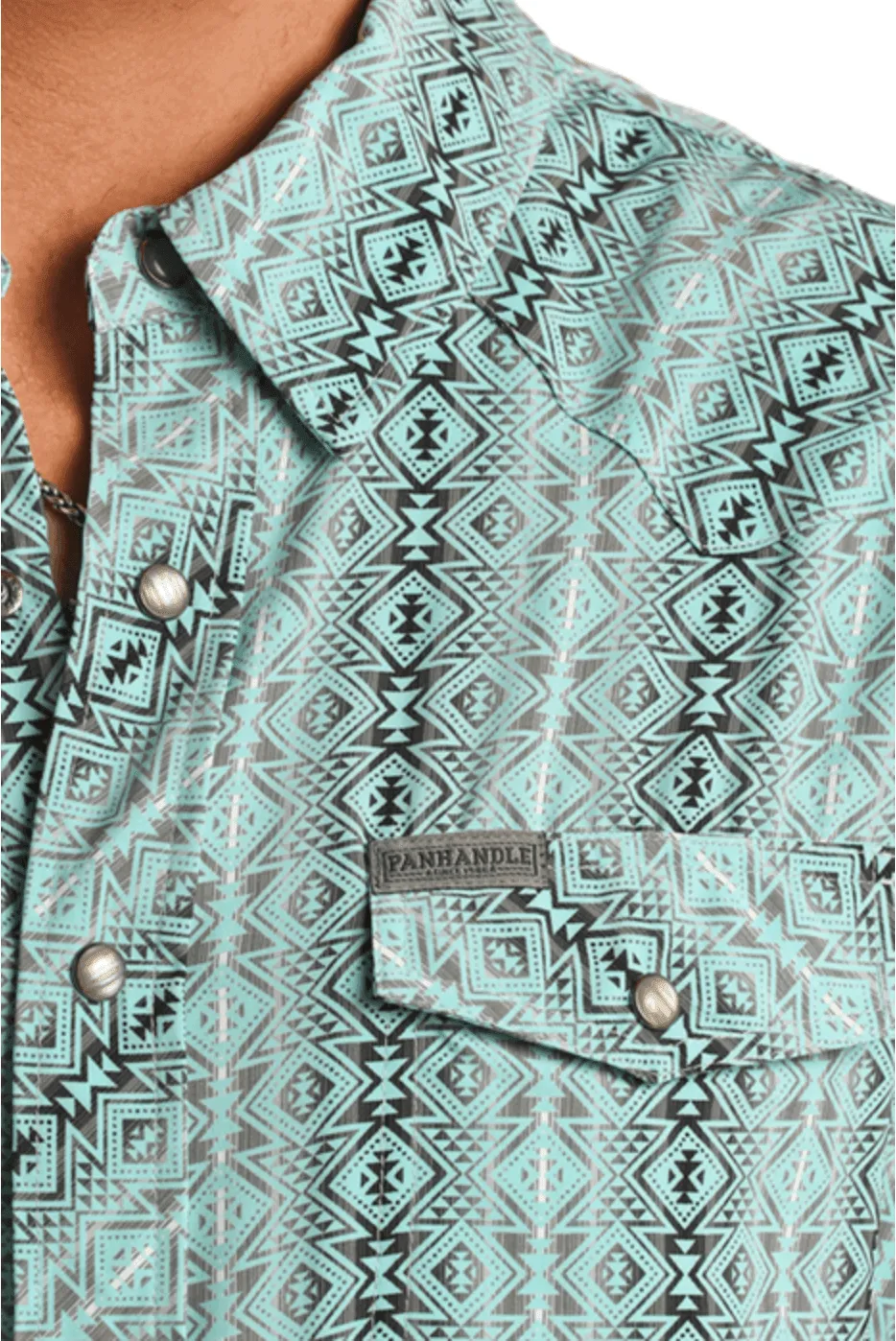 Panhandle Men's Performance Turquoise Serape Aztec Long Sleeve Snap Western Shirt TMN2S03501