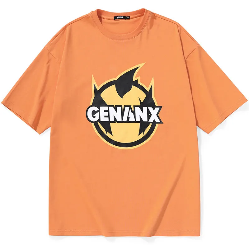 Plain Cartoon Logo Print Minimalist Cotton T-Shirt