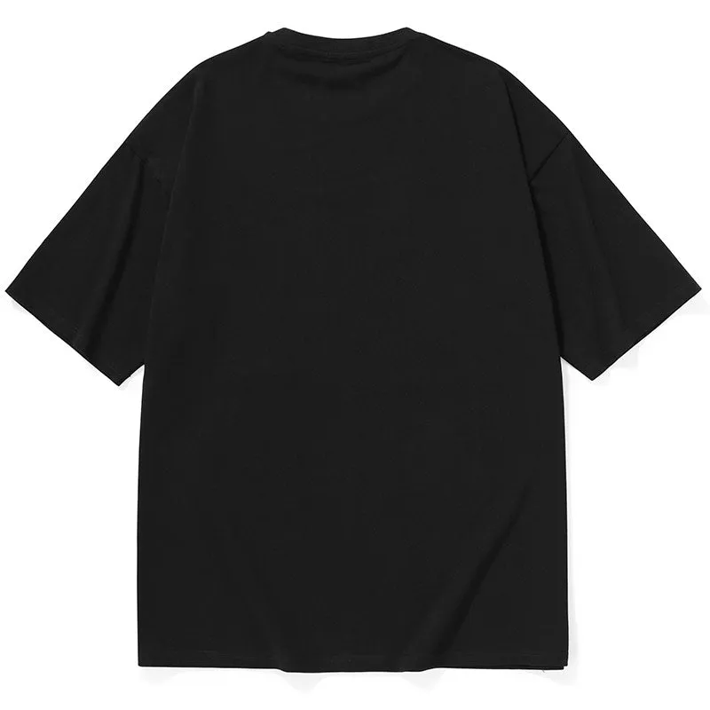 Plain Cartoon Logo Print Minimalist Cotton T-Shirt