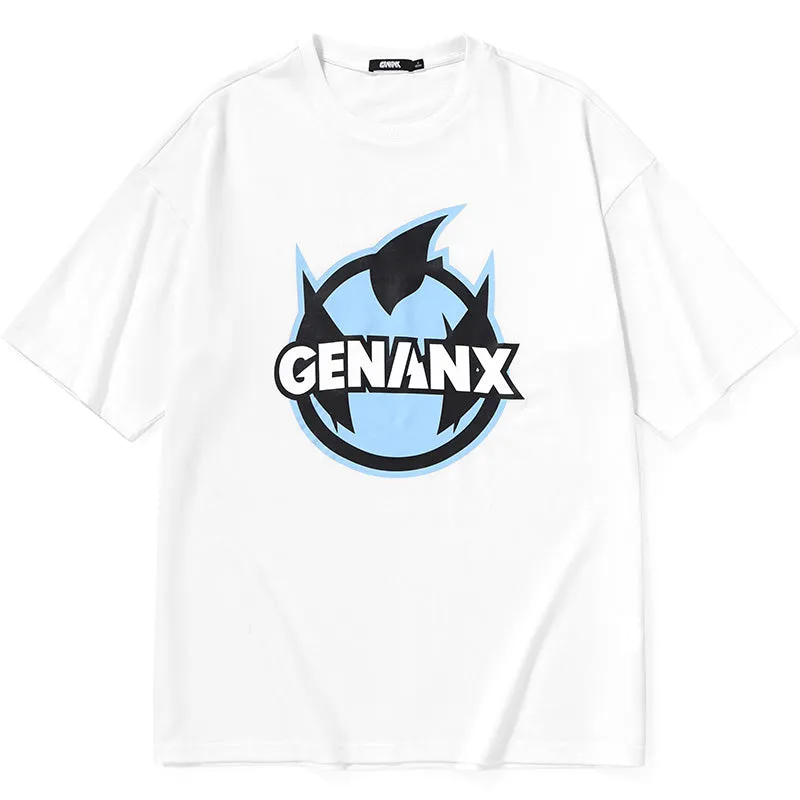 Plain Cartoon Logo Print Minimalist Cotton T-Shirt