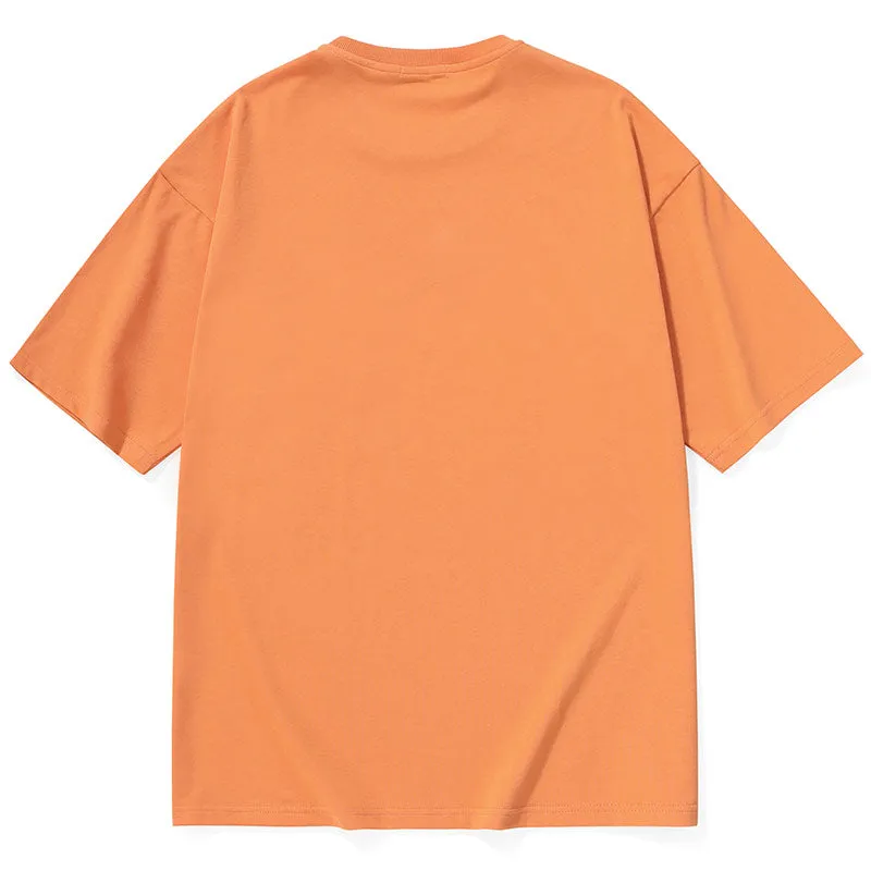 Plain Cartoon Logo Print Minimalist Cotton T-Shirt