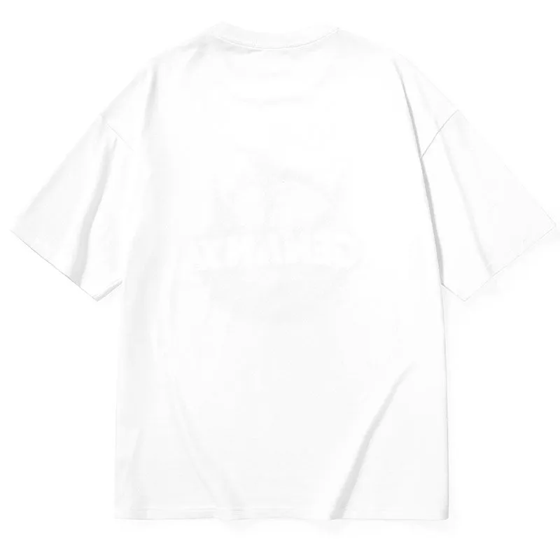 Plain Cartoon Logo Print Minimalist Cotton T-Shirt
