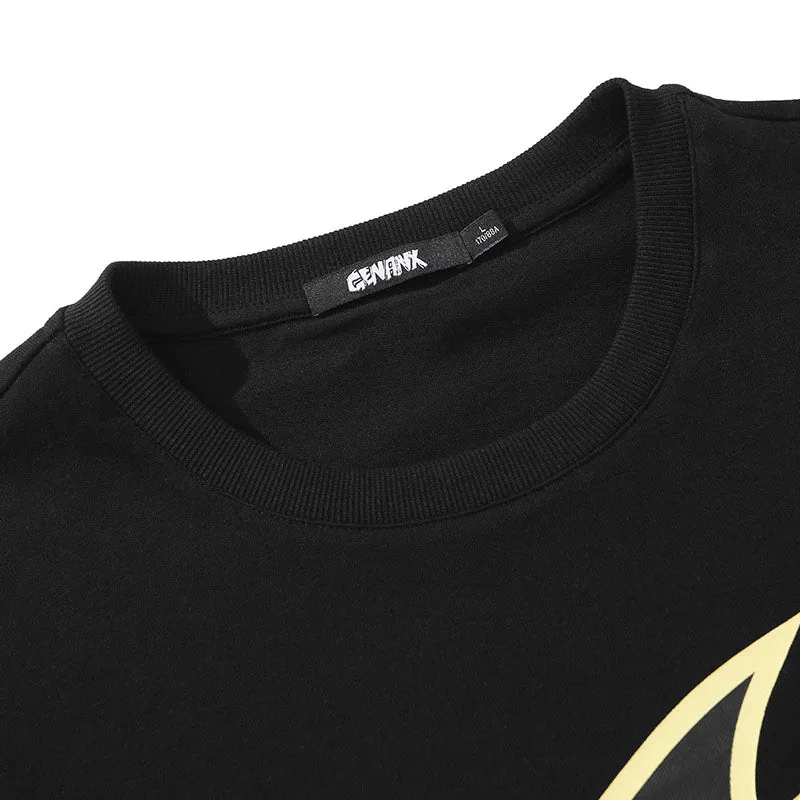 Plain Cartoon Logo Print Minimalist Cotton T-Shirt
