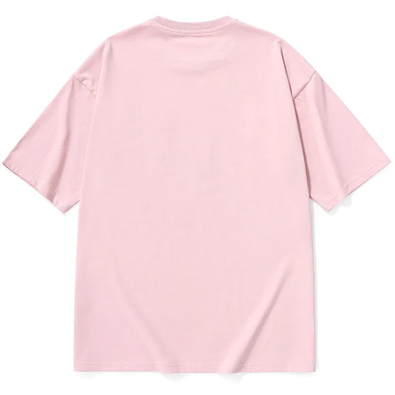 Plain Cartoon Logo Print Minimalist Cotton T-Shirt