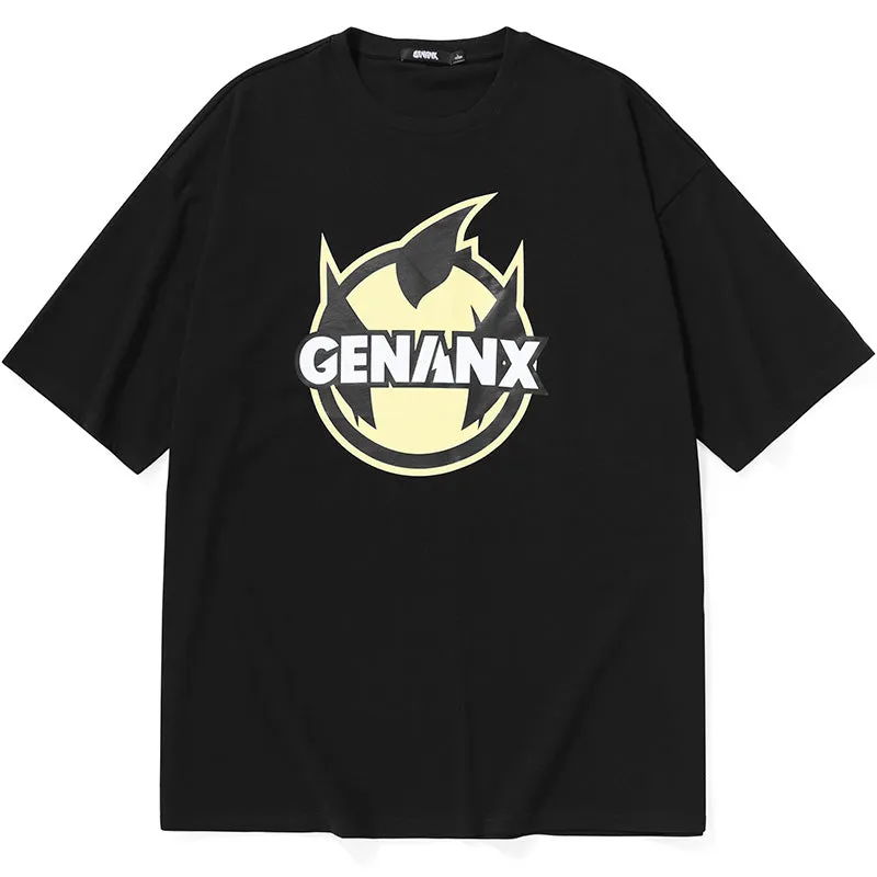 Plain Cartoon Logo Print Minimalist Cotton T-Shirt