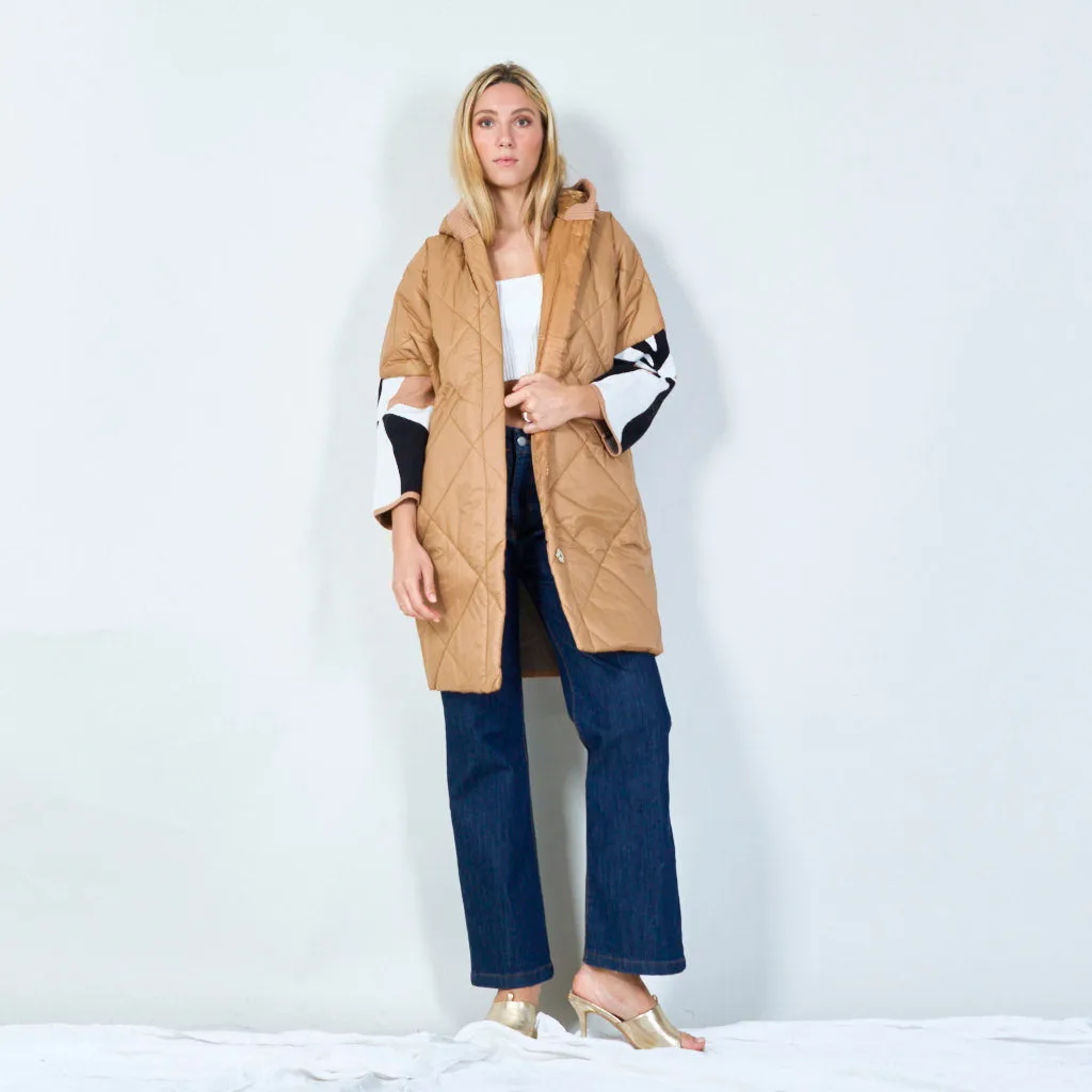 Quilted hooded jacket with abstract back wholesale