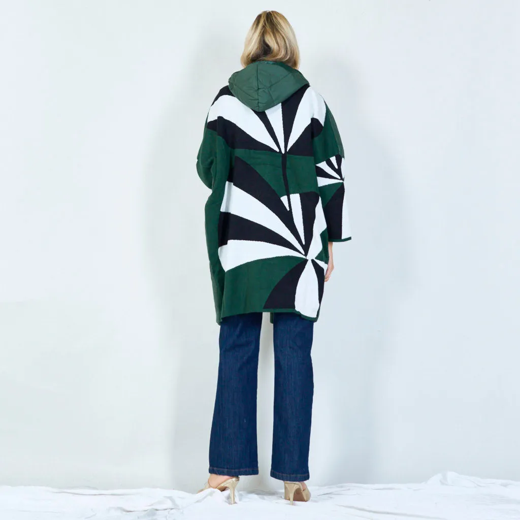 Quilted hooded jacket with abstract back wholesale