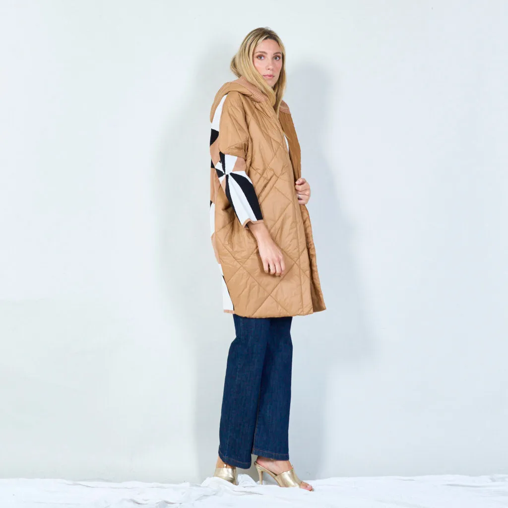 Quilted hooded jacket with abstract back wholesale