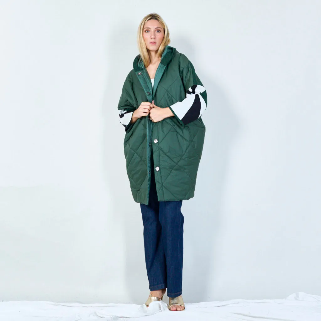 Quilted hooded jacket with abstract back wholesale