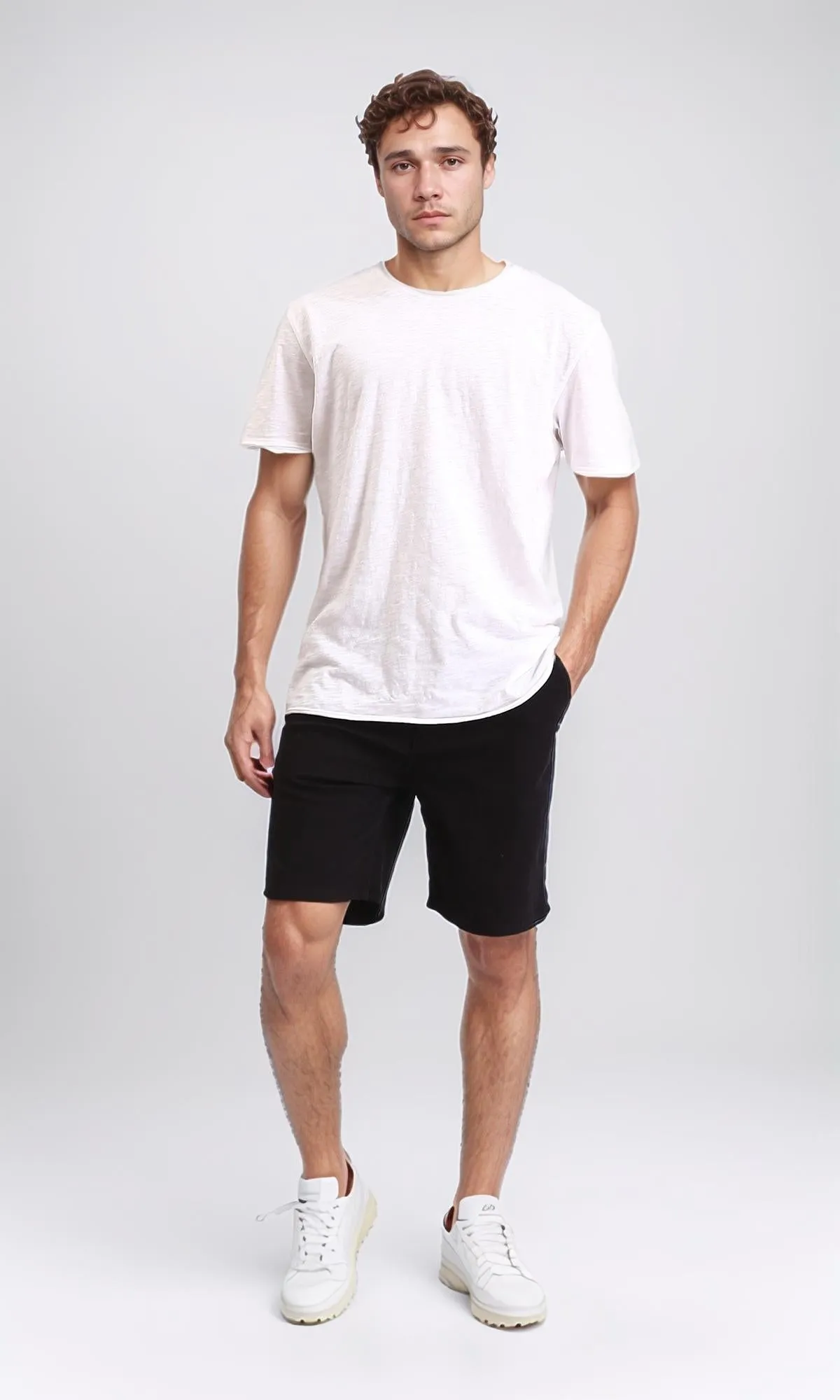 R209459-Casual Solid Cotton Shorts - Black