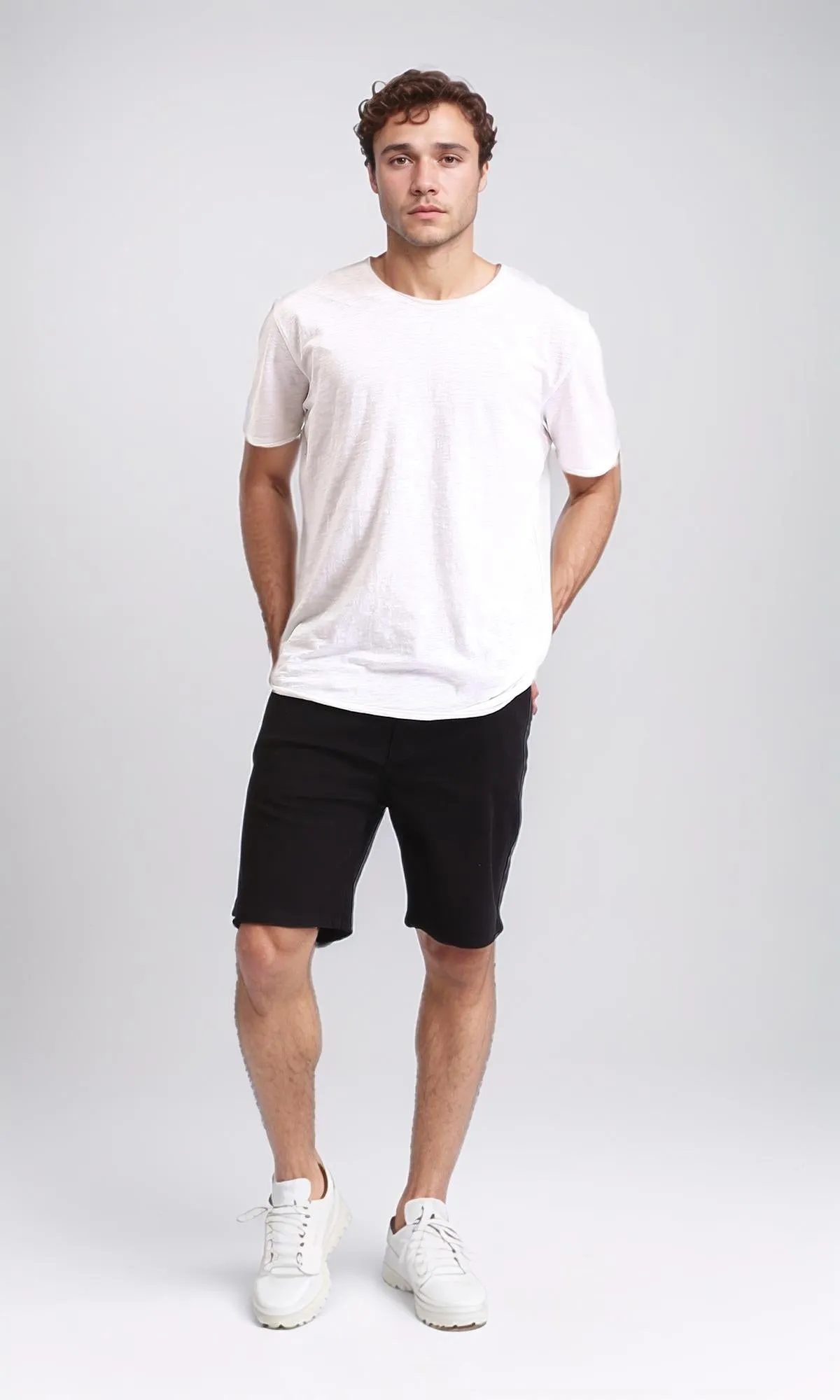 R209459-Casual Solid Cotton Shorts - Black