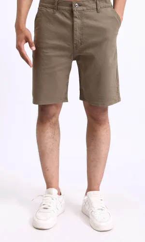 R209461 - Casual Solid Cotton Shorts - Dark khaki