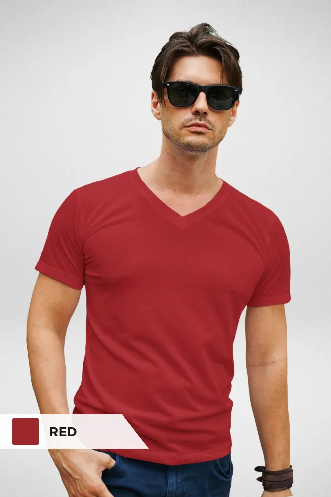 Red and Royal Blue V Neck T-Shirts Combo for Men
