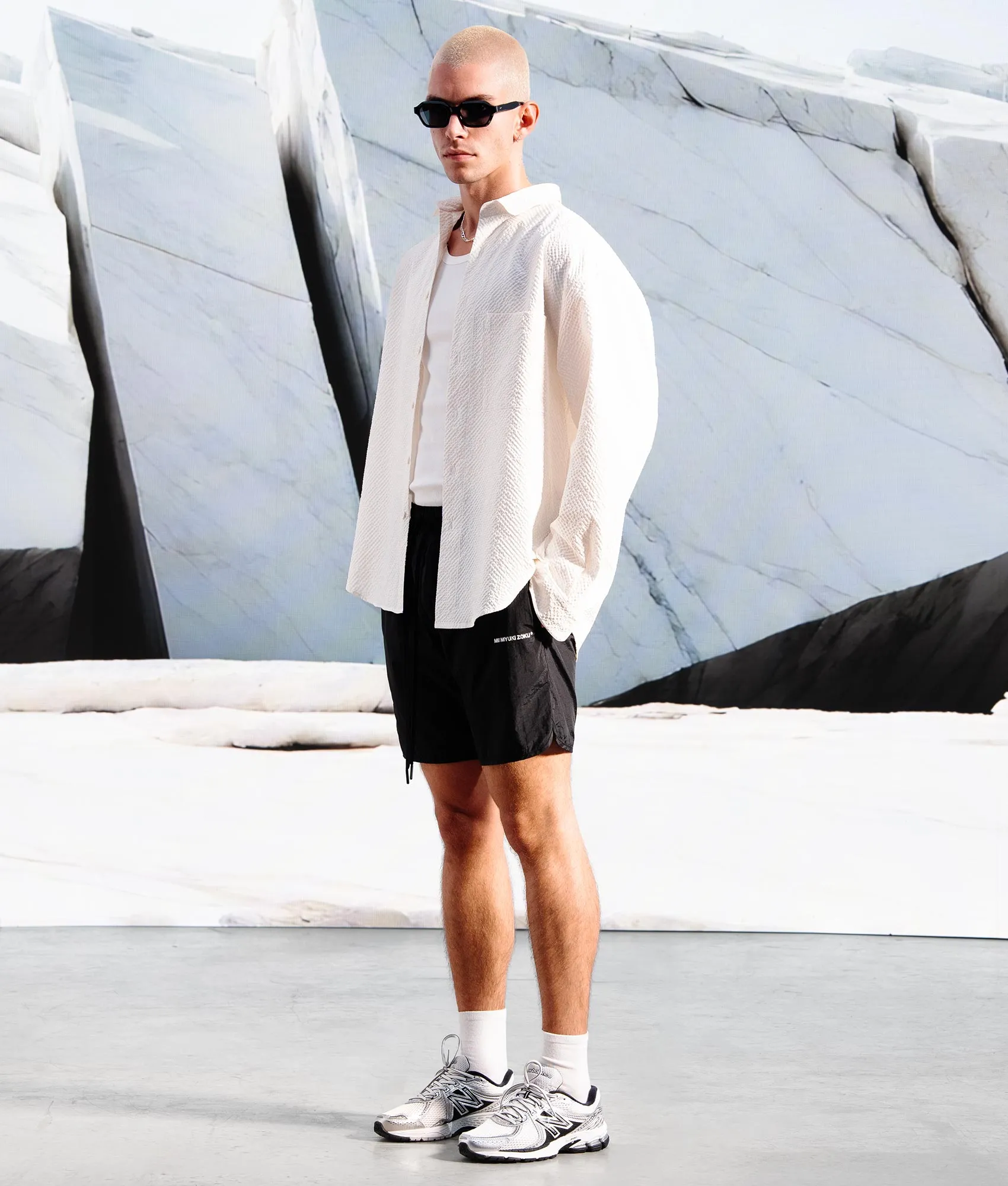 Relaxed Fit Crinkle Nylon Track Shorts