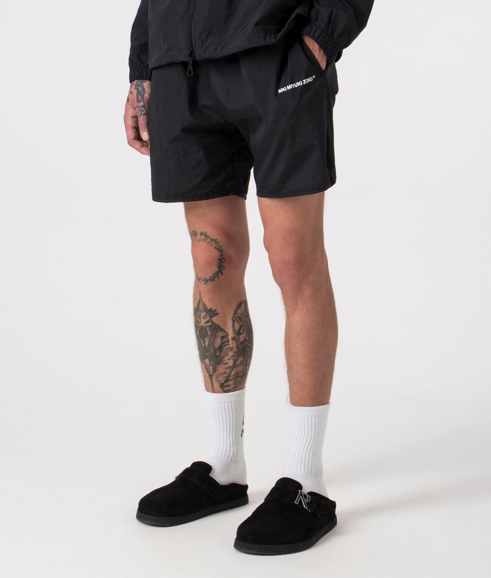 Relaxed Fit Crinkle Nylon Track Shorts
