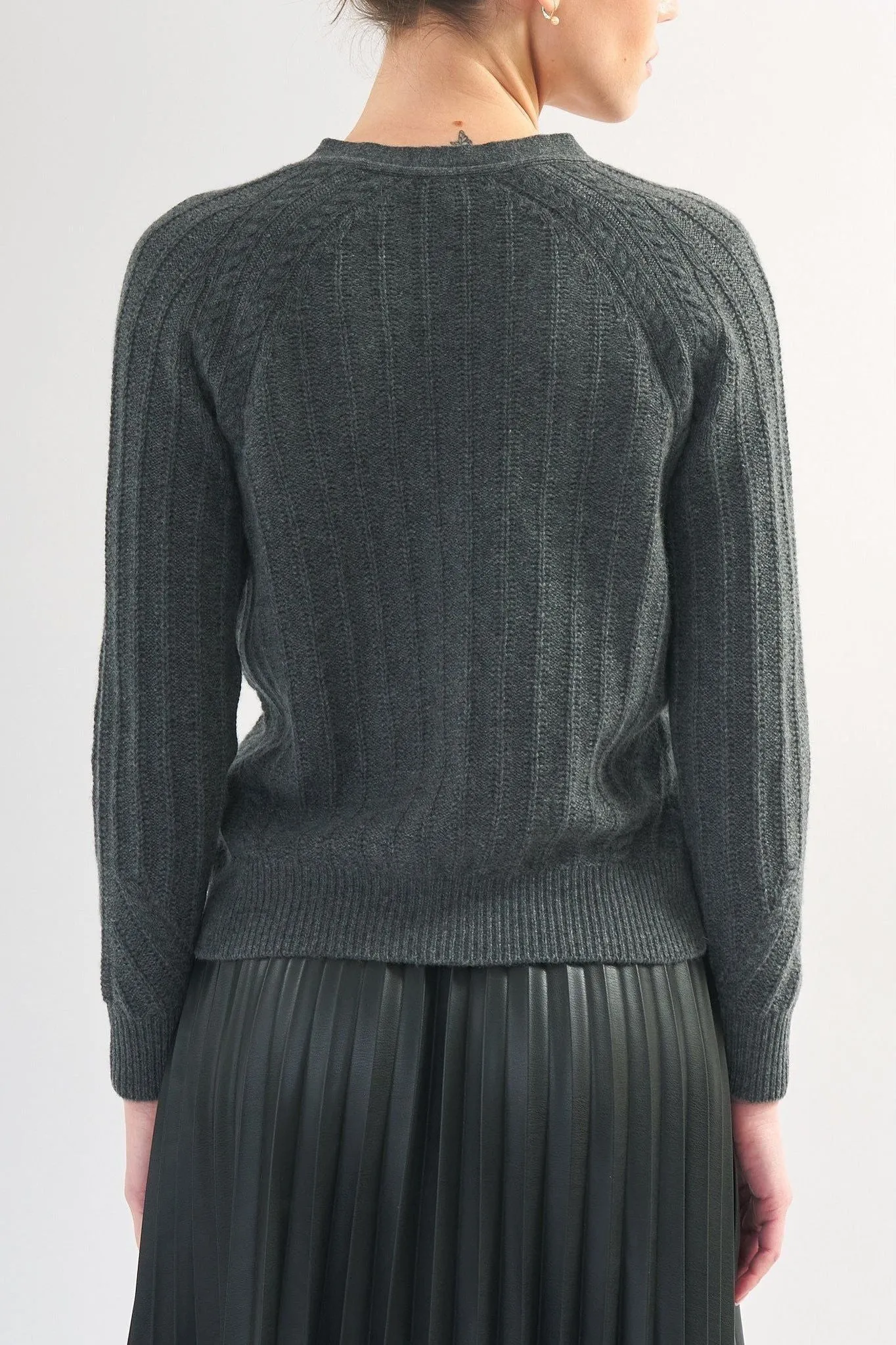 Robertson Madison 100% Cashmere Ribbed Cardigan CC-255 | Dark Heather Grey
