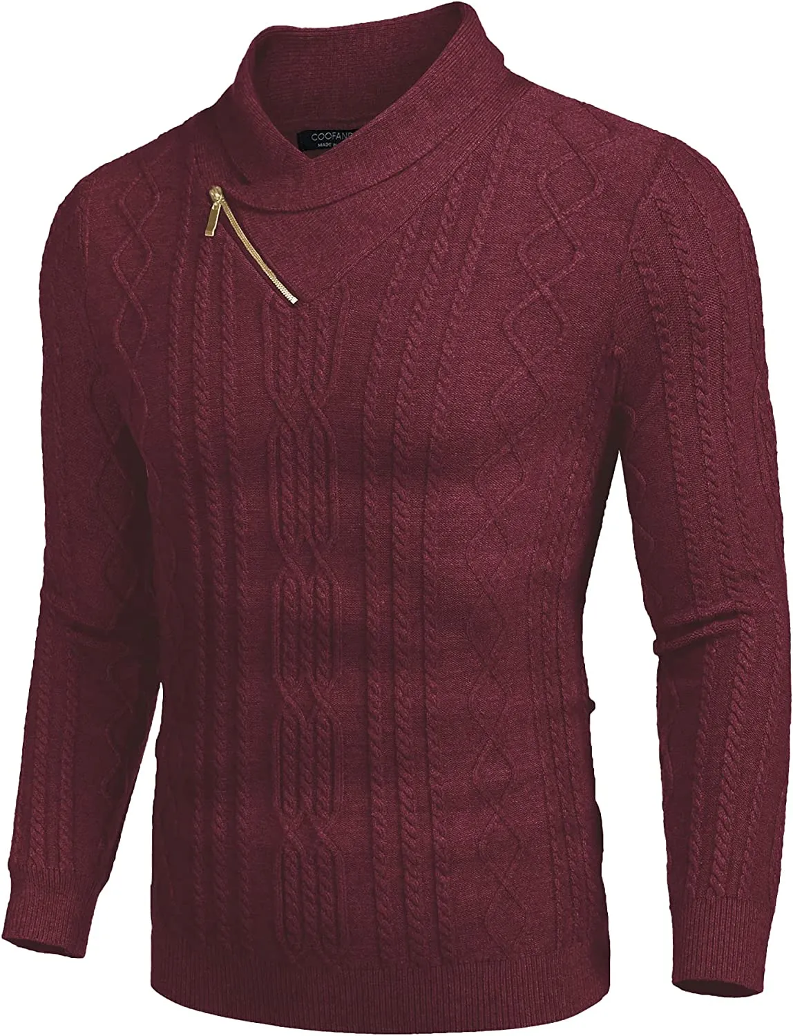 Shawl Collar Wine Red Pullover Cable Knitted Sweaters