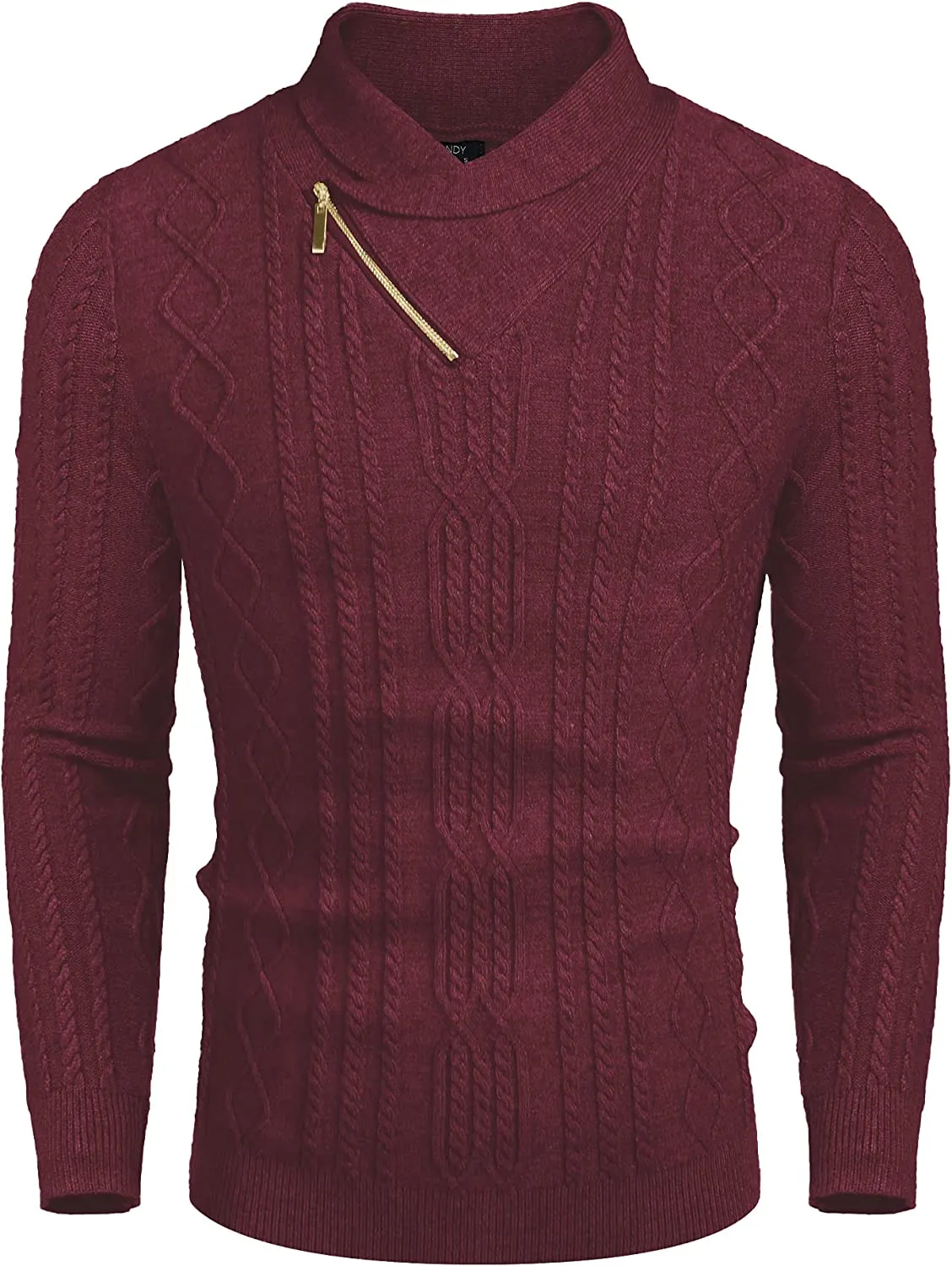 Shawl Collar Wine Red Pullover Cable Knitted Sweaters