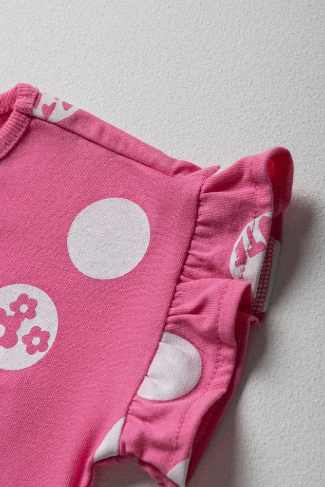 Spot Short Sleeve T-Shirt With Frill Pink