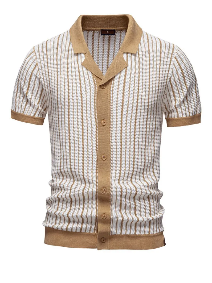 Striped Knit Contrast Trim Sweater-polo