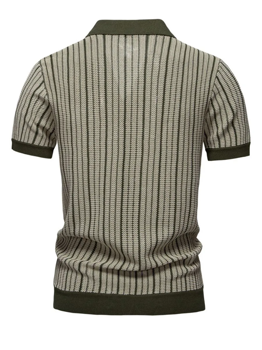 Striped Knit Contrast Trim Sweater-polo