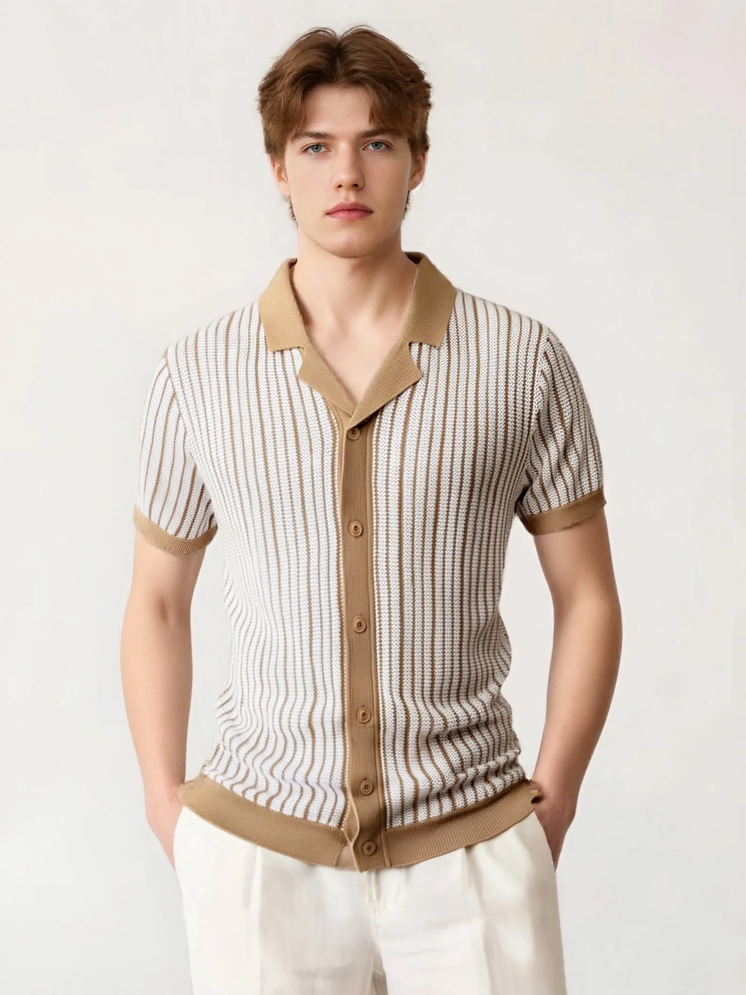 Striped Knit Contrast Trim Sweater-polo