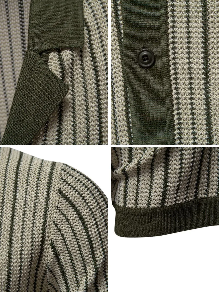 Striped Knit Contrast Trim Sweater-polo