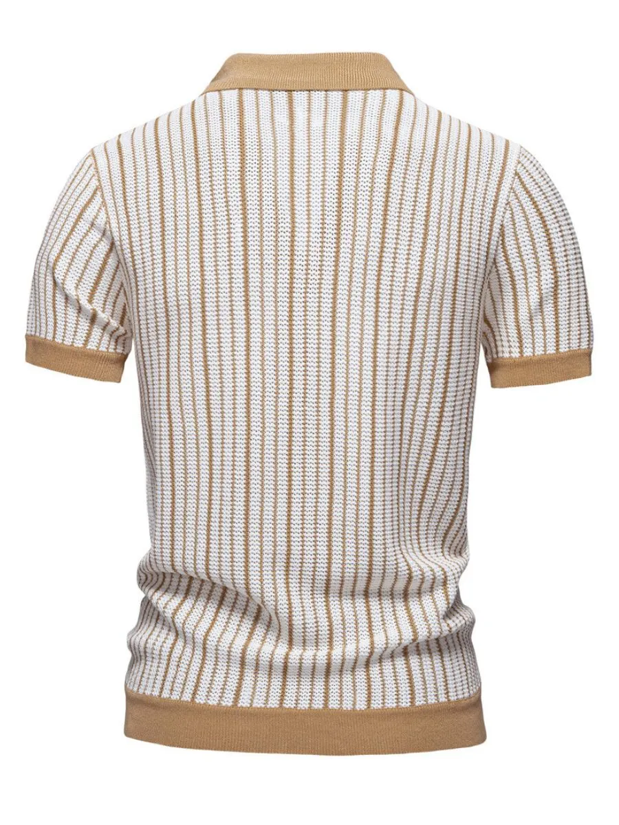 Striped Knit Contrast Trim Sweater-polo