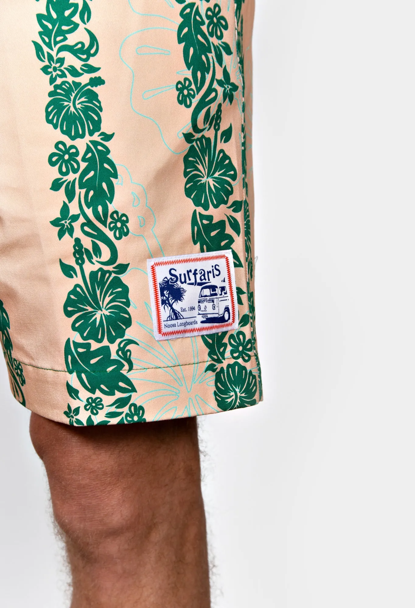 Surfaris Hibiscus Panel Cotton Shorts Salmon (Made In Australia