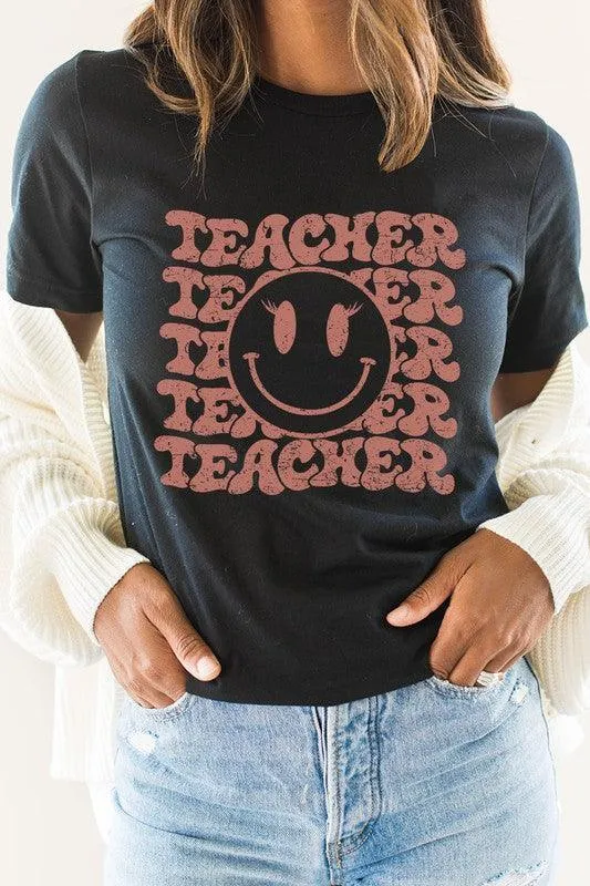 Teacher Lashes Smiley Face Graphic Tee