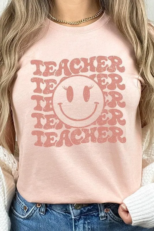 Teacher Lashes Smiley Face Graphic Tee
