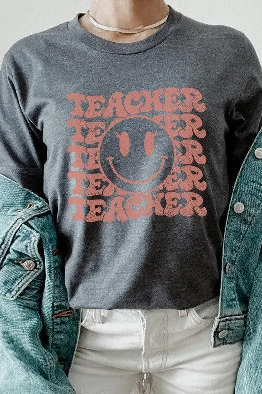 Teacher Lashes Smiley Face Graphic Tee
